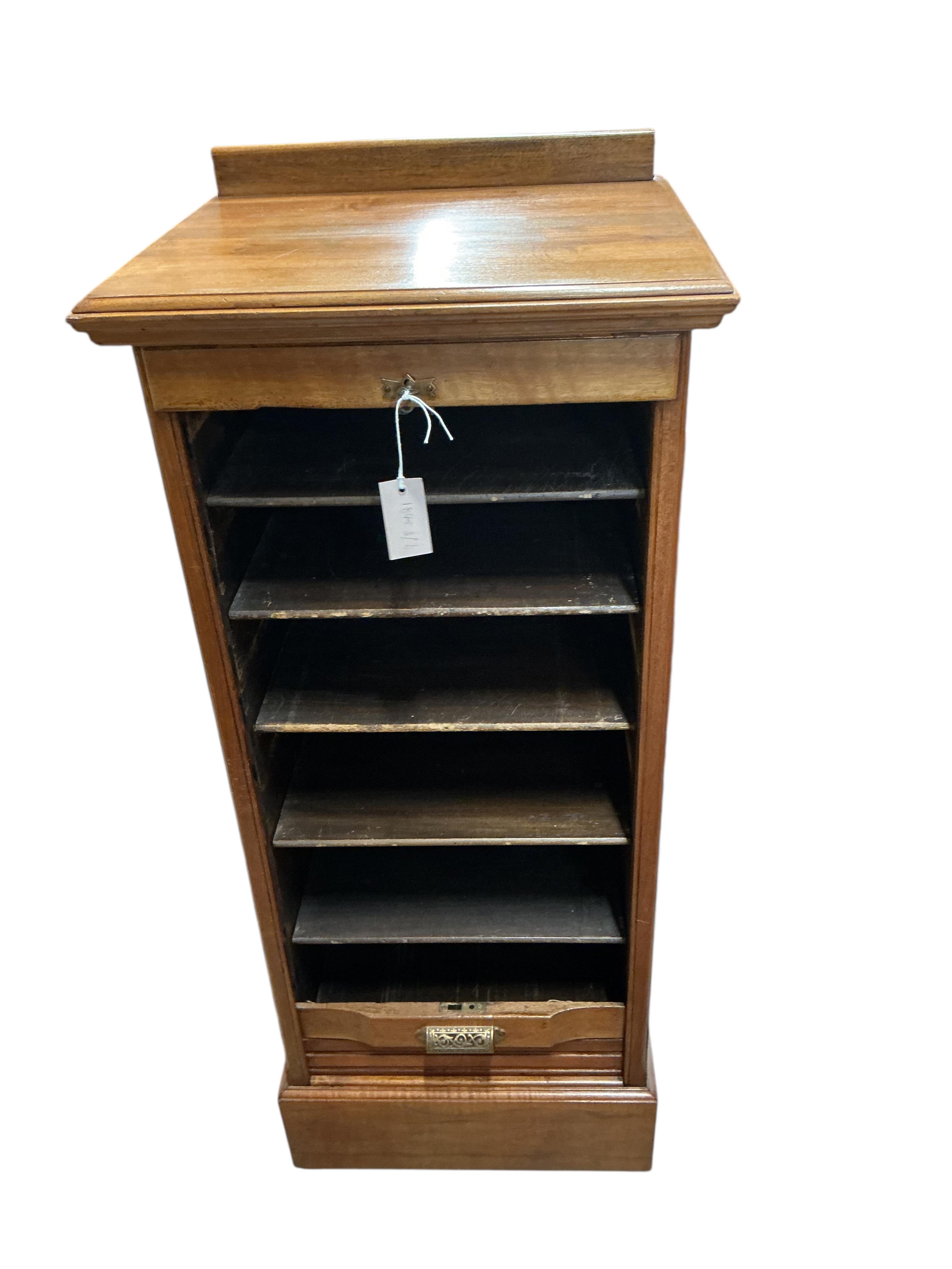 An early 20th century walnut tambour filing cabinet, width 50cm, depth 45cm, height 124cm
